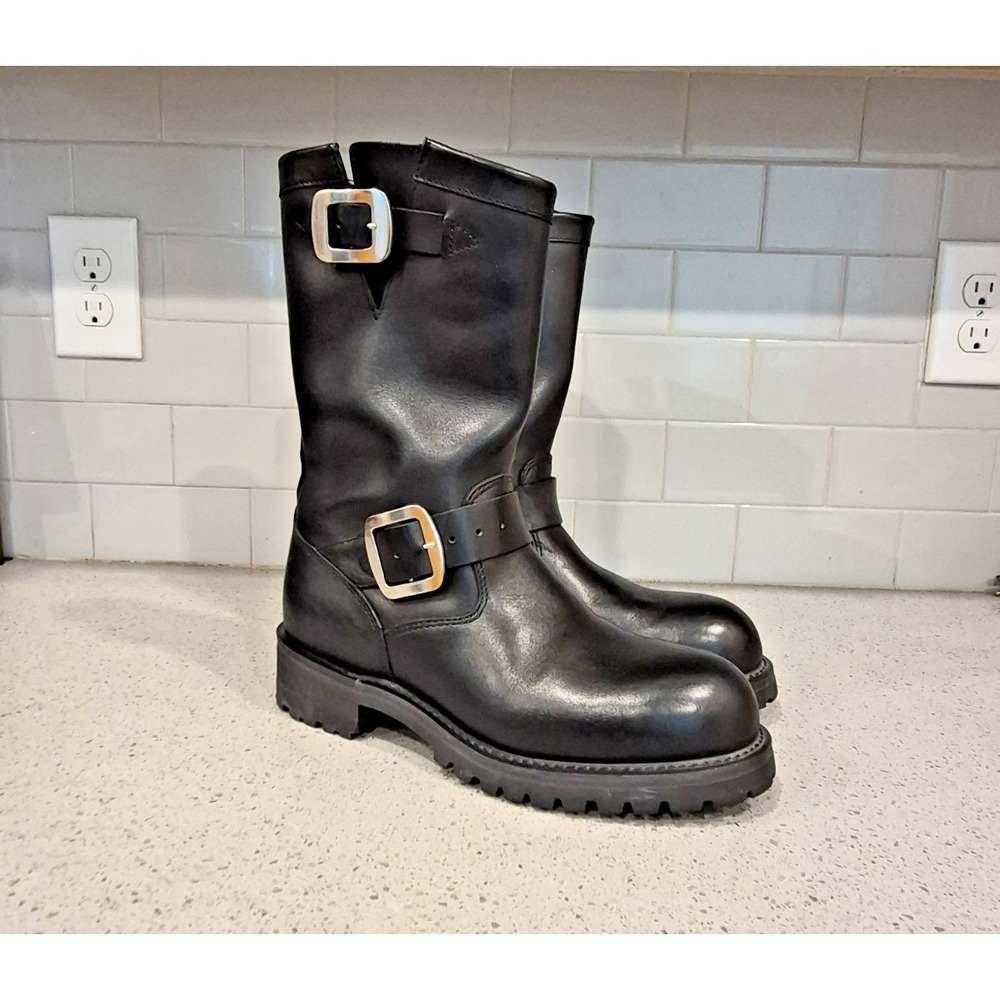 A Pair of Black Leather Guide Gear Motorcycle Boots-Size 9